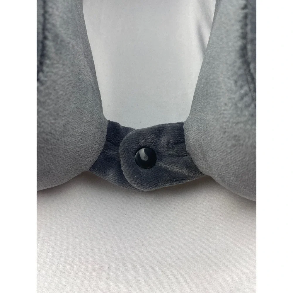 Gray Memory Foam Travel Neck‎ Pillow Plush U-Shaped Support with Snap Closure
